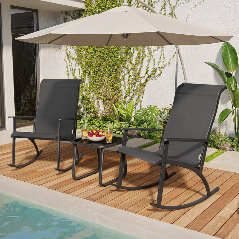 Ensemble de patio à bascule 3 pièces pour balcon, bord de piscine ou jardin, Noir