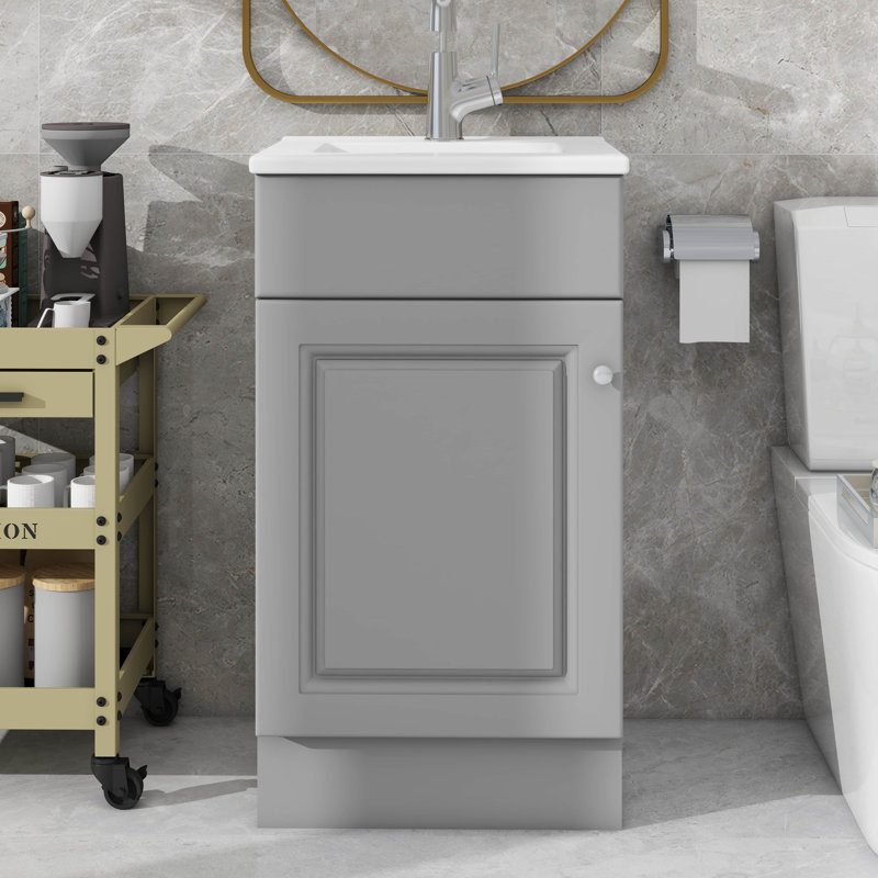 Meuble-lavabo compact de 18 po avec meuble-lavabo et tablette réglable, Gris