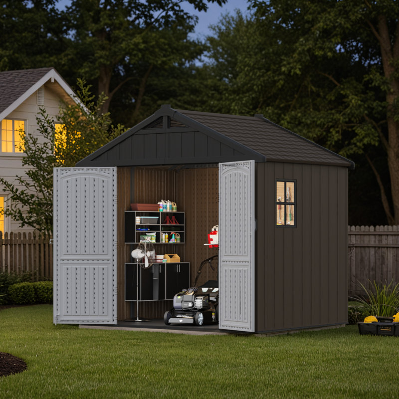 Resin Storage Shed, 95" H x 92" W x 91" D