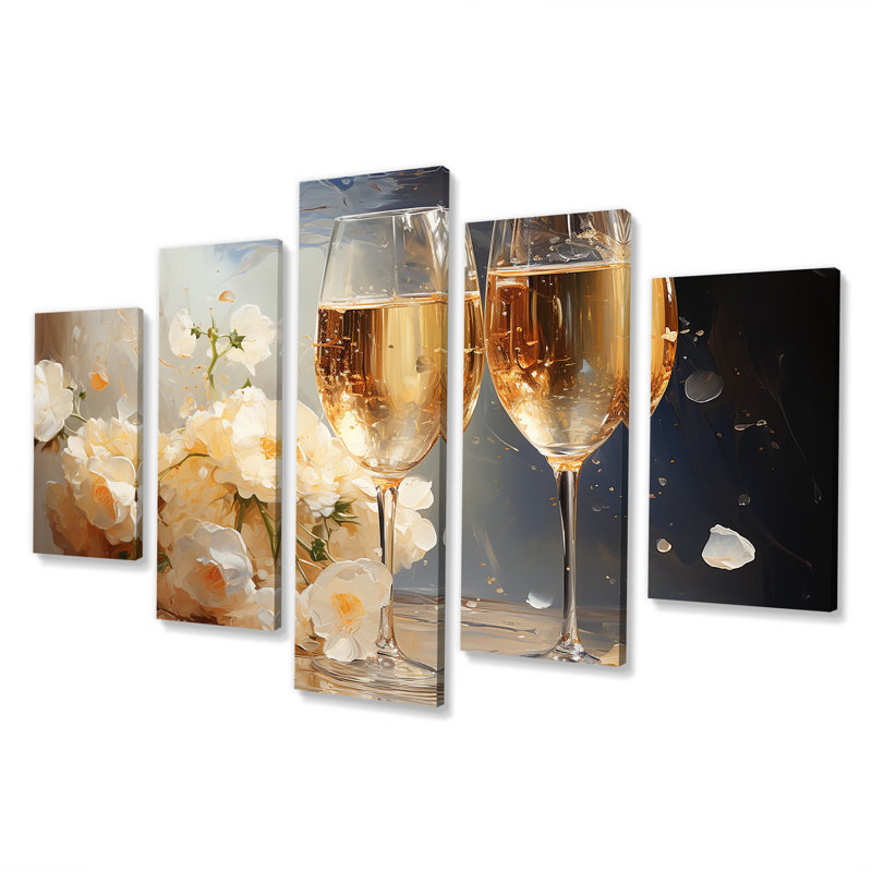 Or et bulles de fleurs champagne - Toile d'art champagne