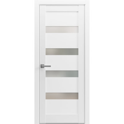 Porte de cuisine pré-montée Pantry Kitchen Lite avec quincaillerie Quadro 4113 Blanc Soie avec verre opaque dépoli, panneau unique, cadre et garnitures, portes robustes pour salle de bain et chambre à coucher - 24 po x 80 po