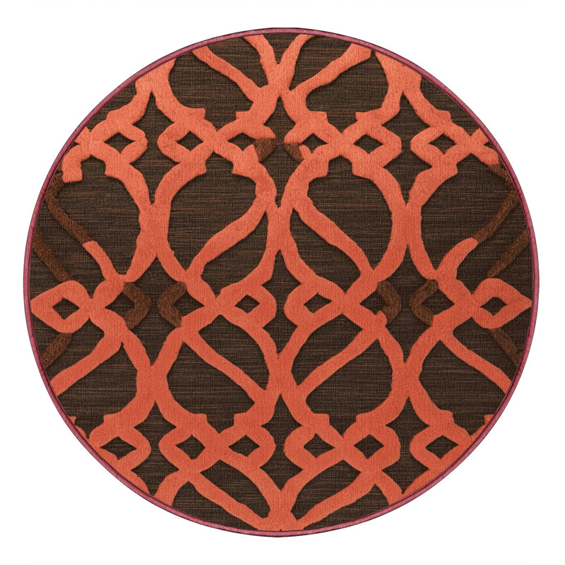 Tapis brun treillis lavable à la machine, Rond 6 pi