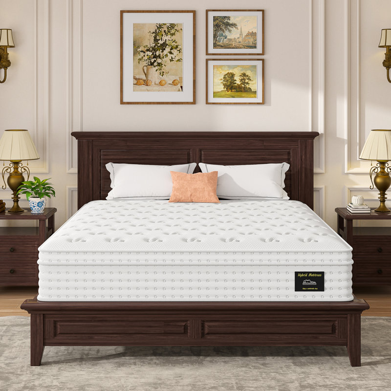 12'' Hybrid Mattress - King, Memory Foam & Pocket Springs for Pressure Relief, Fiberglass Free Ergonomic Home White, King