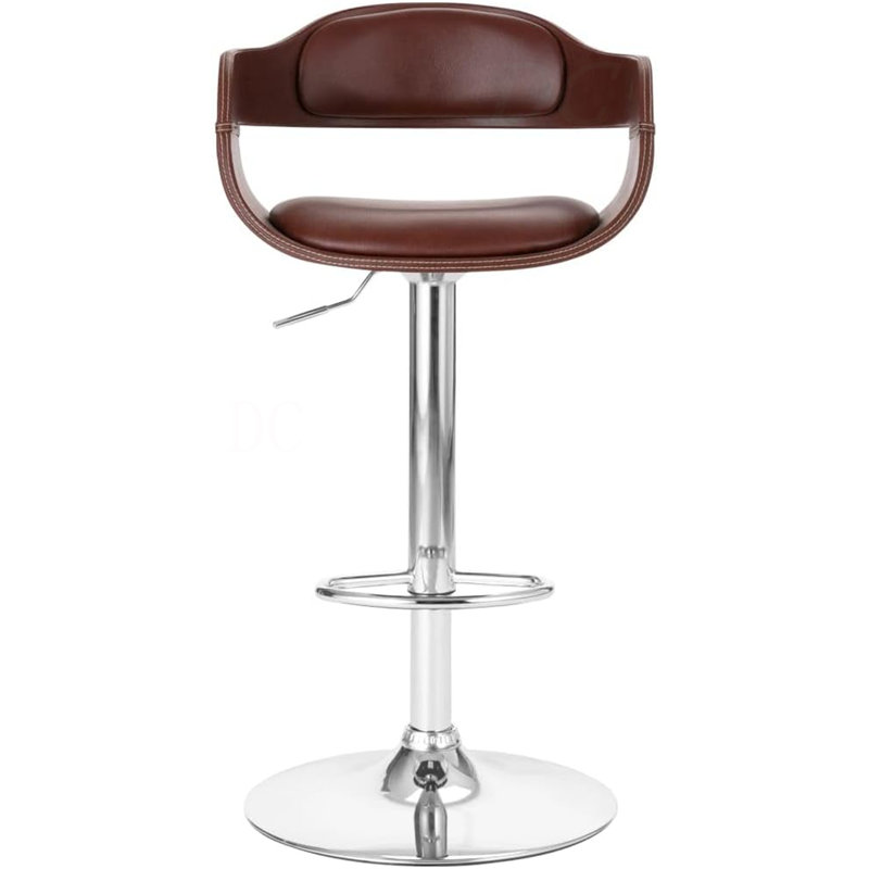 Tabouret de bar contemporain pivotant réglable avec siège et dossier rembourrés