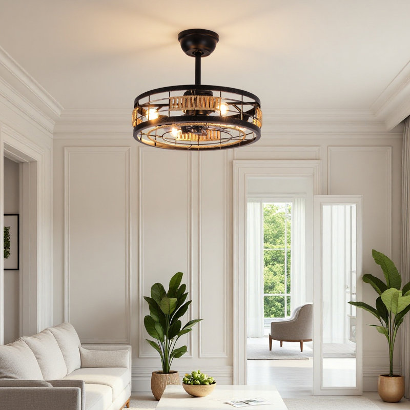 Ventilateur de plafond en cage 18 po avec lumière à intensité variable, moteur à courant continu réversible et télécommande pour chambre à coucher / salon