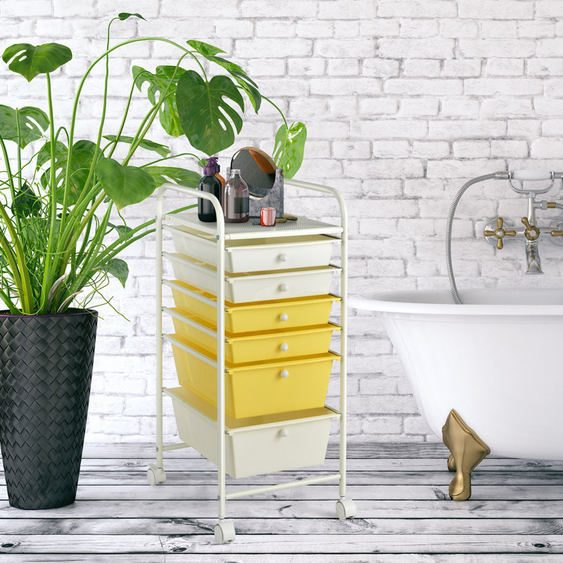 Chariot utilitaire roulant Scrapbook, Blanc / Jaune