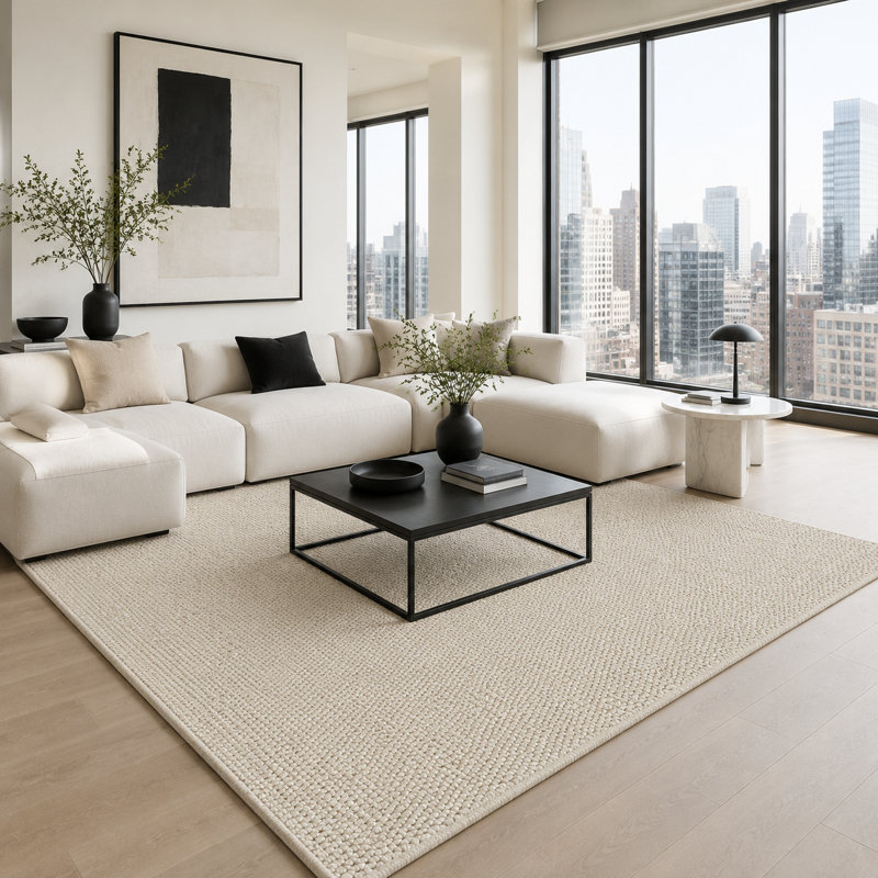 Low-Profile Non-Slip Indoor Area Rug, Washable & Stain Resistant, 94" x 118", White