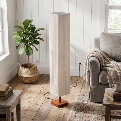 Minimalist Floor Lamp with Pleated Fabric Lampshade & Solid Wood Base