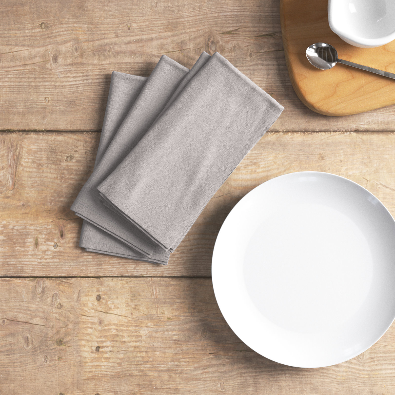 Alvia Reversible Linen Napkin, Light Gray