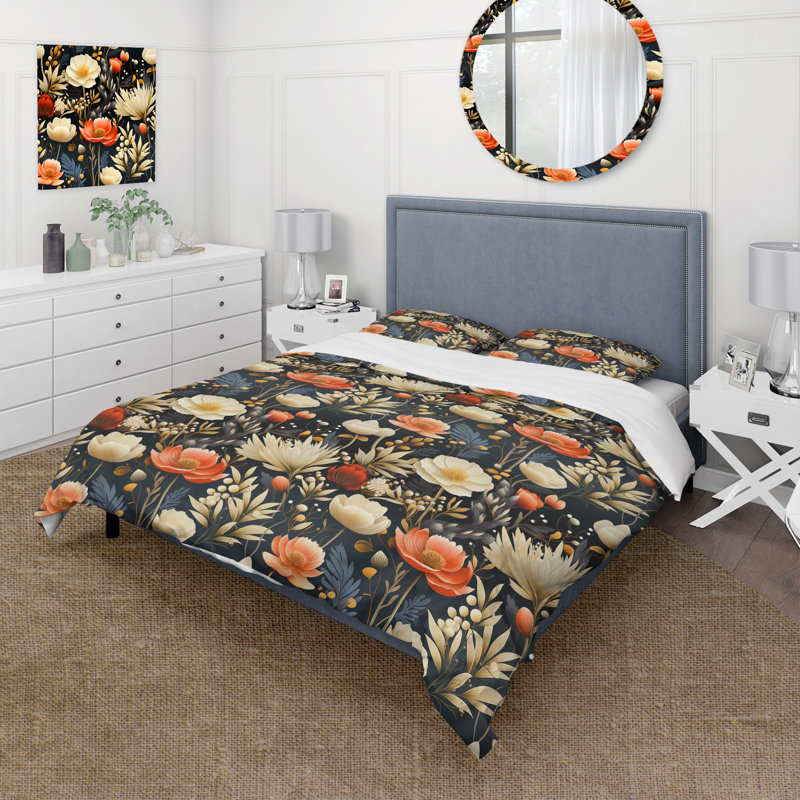 Ensemble de housse de couette Whimsical Bohemian Bliss Floral Pattern XI, Housse de couette pour très grand lit et 2 très