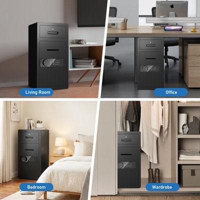 6.8 Cubic Safe Box With Lockable Drawer, Biometric Home Safe With Hidden Compartment And Removable Shelf, Large Safe With Dual Alarm And Mute Function