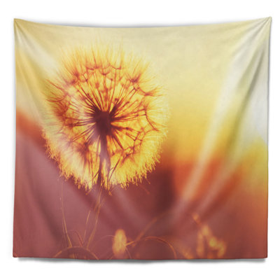 Fleur de pissenlit sur une tapisserie brune