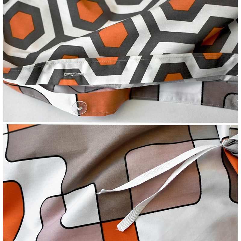 Orange and Taupe Geometric Cotton Queen Duvet Cover Set