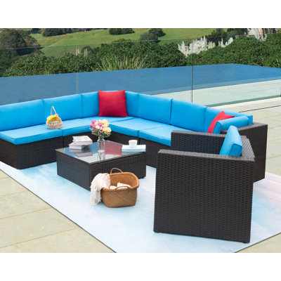 Ensemble de conversation modulaire en rotin 8 pièces avec coussins Mykya