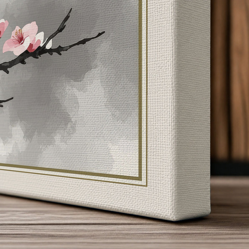 Moonlit Cherry Blossom Japandi - Wrapped Canvas, 30x20 - 76.2 x 50.8 cm, Cream Border