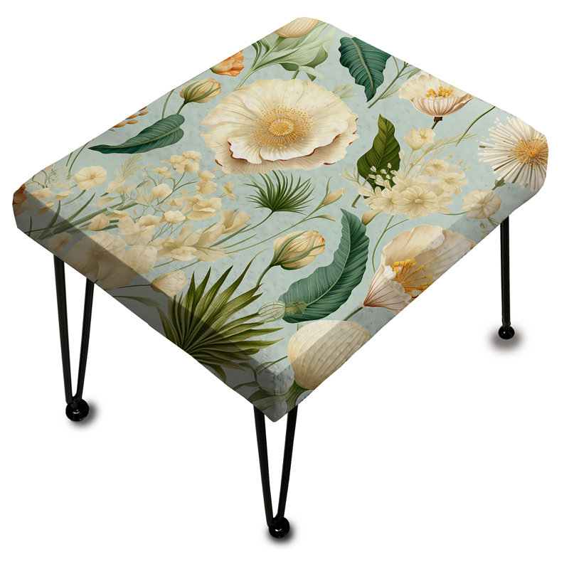 Seashell Sketches Tropical Pattern - Coastal Rectangle Ottoman