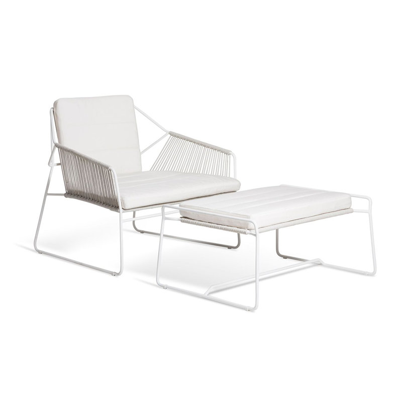 Sandur Outdoor Lounge Chair , Sunbrella® Cushions Included, Canvas Natural Sunbrella Canvas, White Rope/White