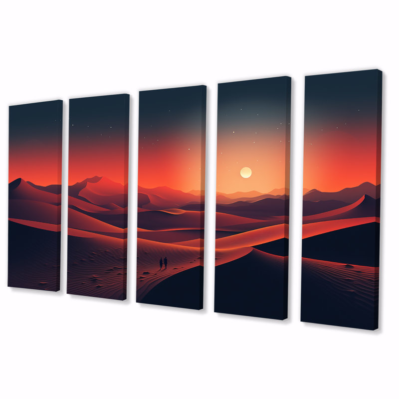 «Red Desert Twilight Photo V - Desert», ensemble d'art mural 5 pièces, H 32 po x l 80 po