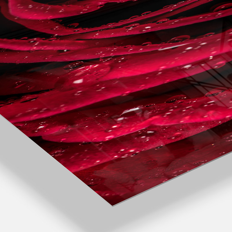 Horloge murale moderne pétales de rose rouge avec gouttelettes de pluie, H 32 po x l 24 po x P 1 po