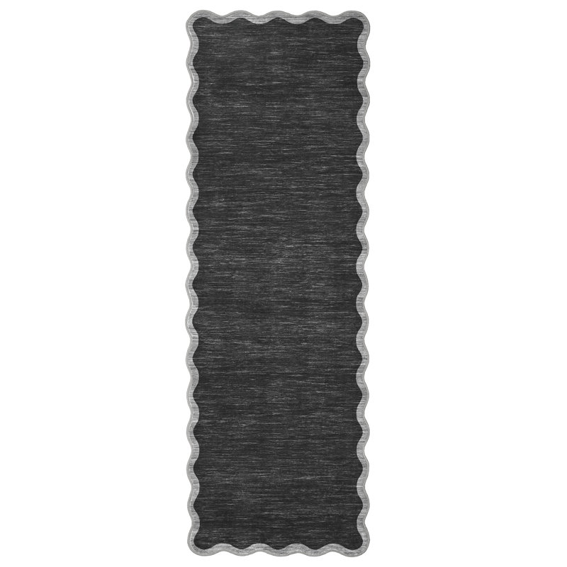Scalloped Washable Rugs for Living Room Neutral Area Rugs Ultra-Thin Non Slip Large Bedroom Carpet Indoor Stain Resistant Contemporary Carpet for Dining Room Dorm