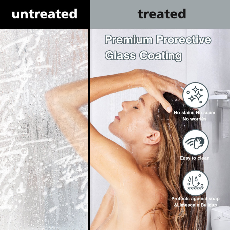 56-60" W x 76" H Sliding Frameless Shower Door in Matte Black with 1/4“ Clear Tempered Glass, Easy-Clean Coating, Explosion-Proof Film