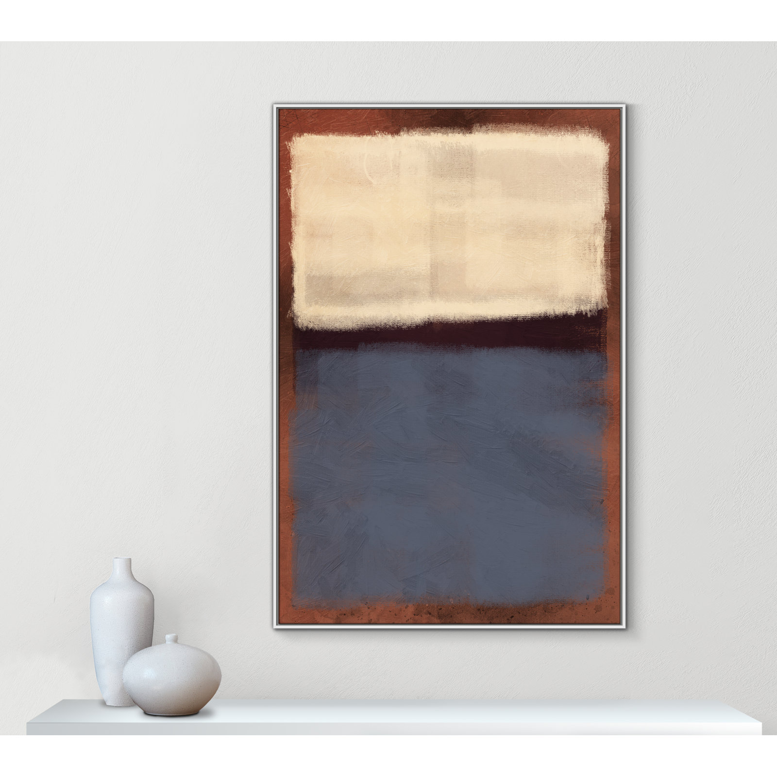 Alabaster Burst - Floater Frame Painting on Canvas, White Framed, 61.5" H x 41.5" W x 2" D