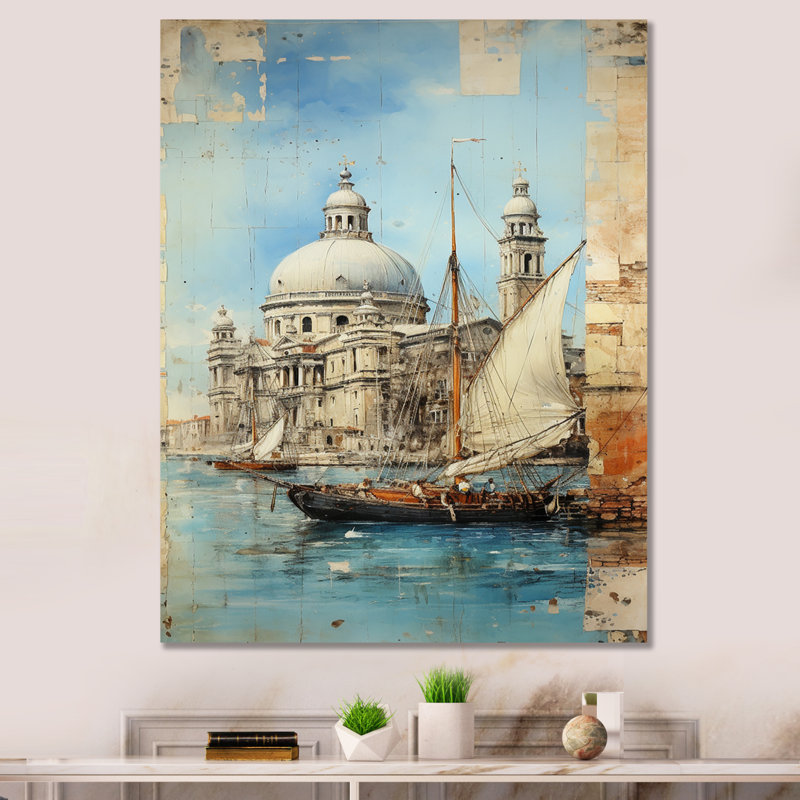«Venice Distant Memories Journal Collage I», reproduction sur toile encadrée, H 40 po x l 30 po, Toile tendue