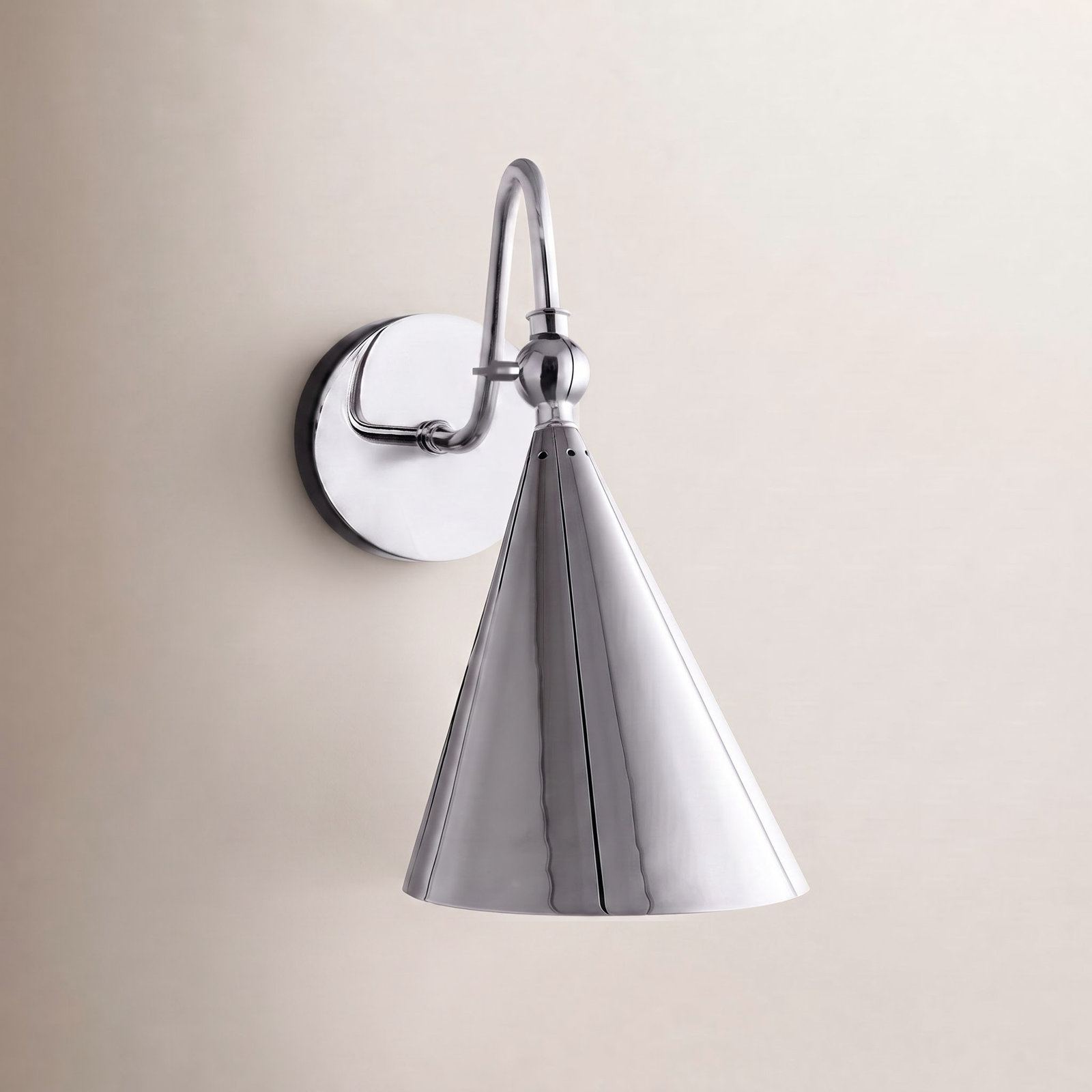 Cogan Single Light Dimmable Armed Sconce, Polished Nickel