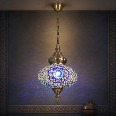 Luminaire suspendu de style mosaïque en verre de style marocain turc orange antique de 10 pouces