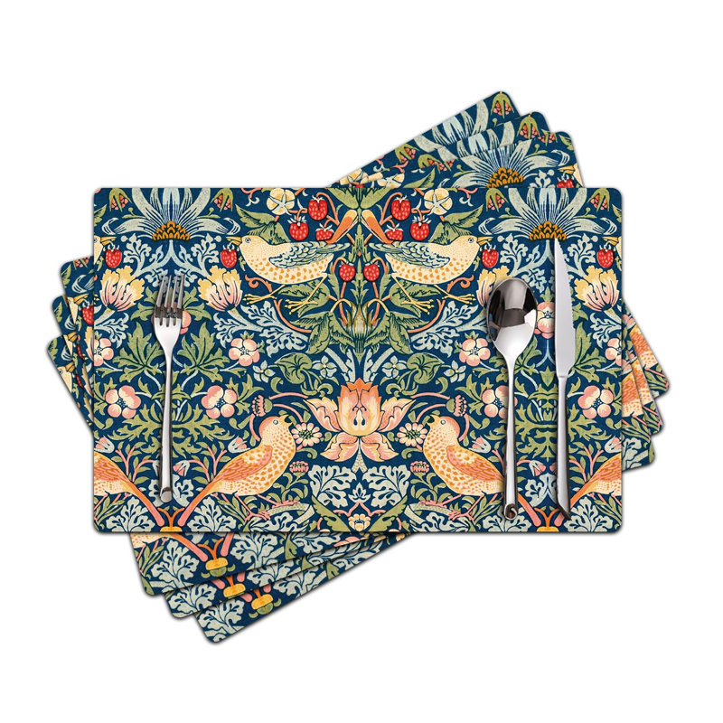 Ensembles de table en similicuir résistant à la chaleur, antidérapants, imperméables, oléofuges, lavables et réutilisables, ensemble de 4 (motif fraise volante).