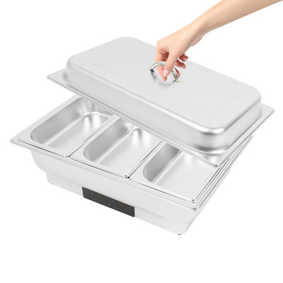 Modern 600W Electric Catering Food Warmer (95-194°F), 9.51-Qt 3-Pan Countertop Buffet Server for Parties