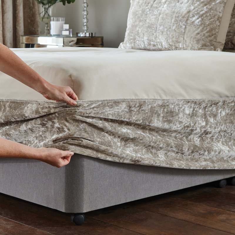 Crushed Velvet Elasticated Divan Base Wrap, 137cm H x 198cm W, Natural