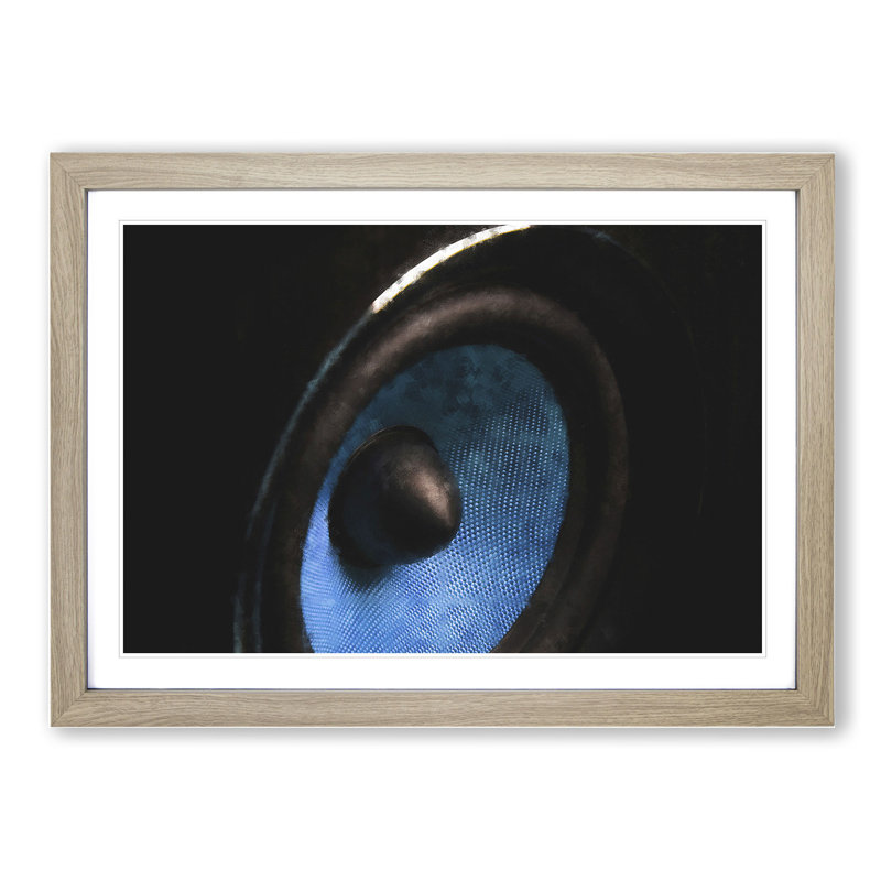 Hi-Fi Speaker in Blue - Framed Print, 36cm H x 48cm W x 2cm D, Oak Framed