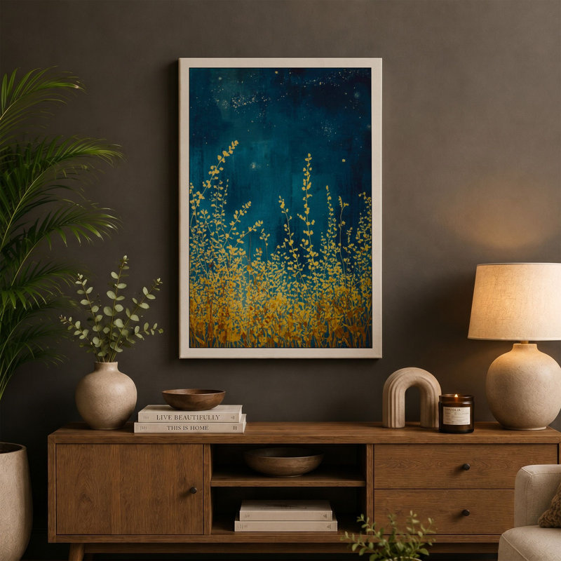 Golden Grasses Ascending Botanical - Wrapped Canvas, 18x12 - 45.7 x 30.5 cm, Cream Border