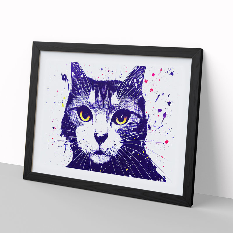 Cat Paint Splatter - Framed Print, Black, 34cm H x 46cm W x 2cm D