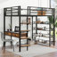 Lit mezzanine en métal avec bureau et tablettes, noir-709070042