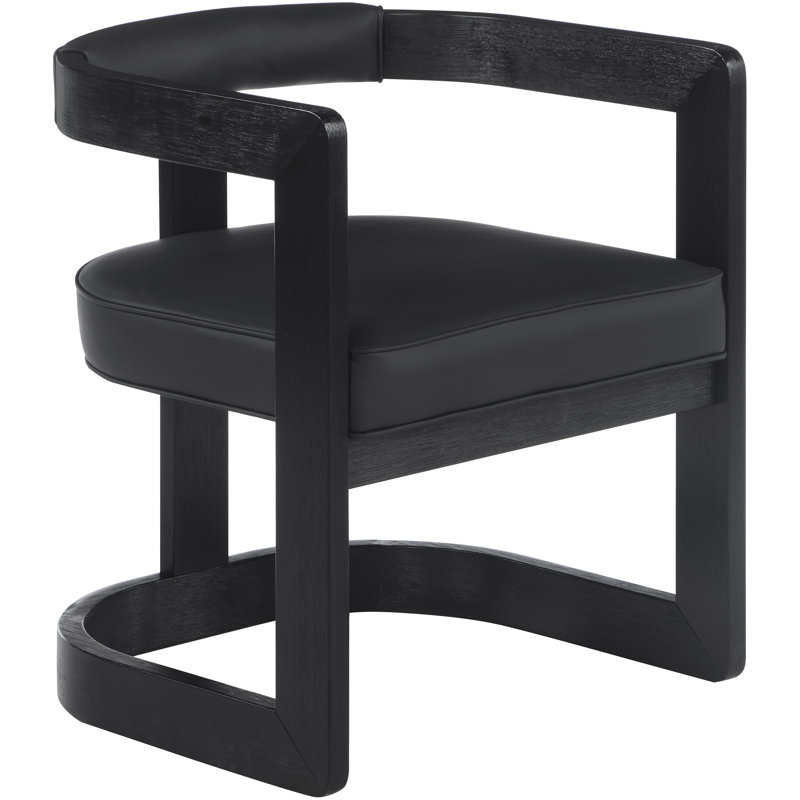 19.3'' H Upholstered Armchair, Black Vegan Leather, Black Wire Brush