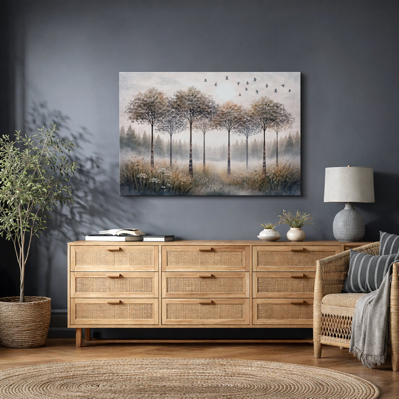 Arbre d'automne, art de ligne de forêt rustique, photos de salon, impression sur toile encadrée, H 32 po x l 48 po x P 1,5 po