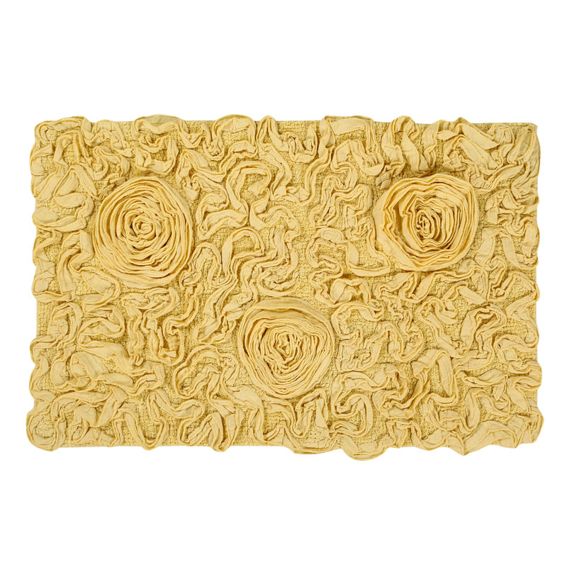 Schoenberger Floral Design Cotton Bath Rug, Yellow, 34" L x 21" W