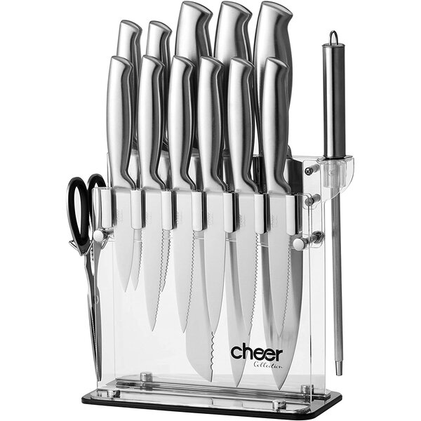 Cheer Collection Stainless Steel 14-Piece Knife Set with Acrylic Stand