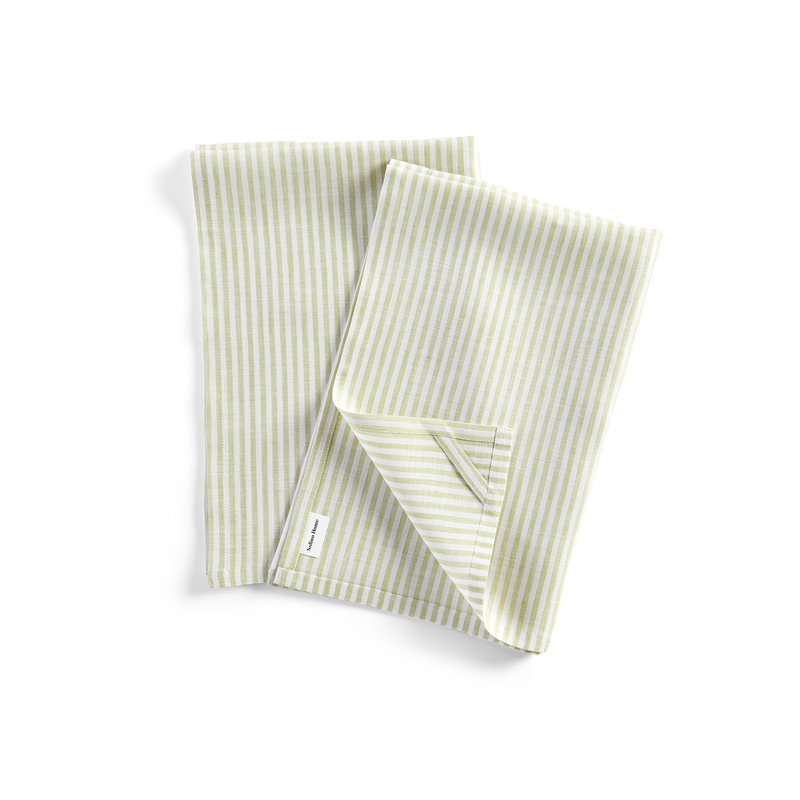 Narrow Striped Linen Kitchen Towel, Sage and White