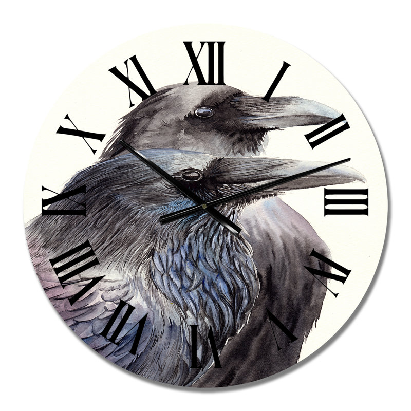 Deux corbeaux noirs avec des plumes noires et bleues - Horloge murale traditionnelle, Petit
