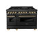 Cuisinière à double carburant ZLINE Autograph de 48 po en acier inoxydable noir et décorations