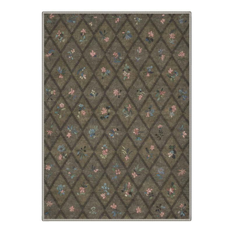Auraflora Floral Machine Washable Brown Indoor Area Rug with Non-Slip Backing, Rectangle 8' x 10'