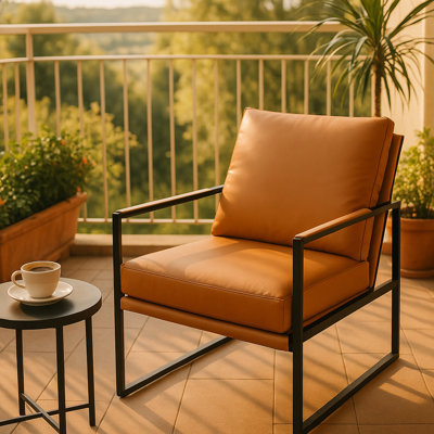Fauteuil d'appoint Jhaniah, fauteuil moderne avec structure en métal, fauteuil en cuir et canapé rembourré
