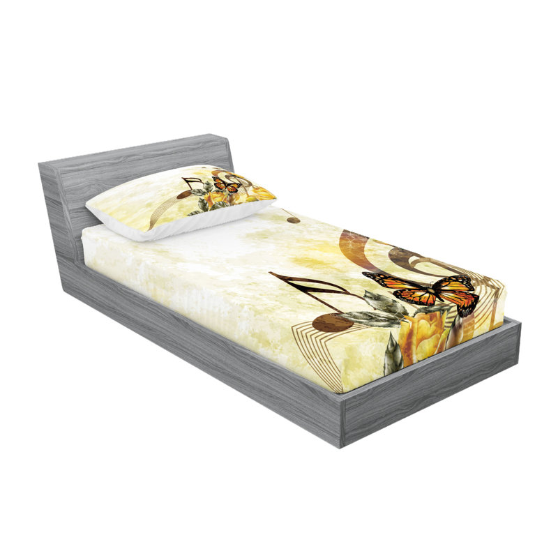 Drap-housse et coussin décoratif Ambesonne sépia et jaune, Ensemble de draps pour lit simple + 3 pièces supp