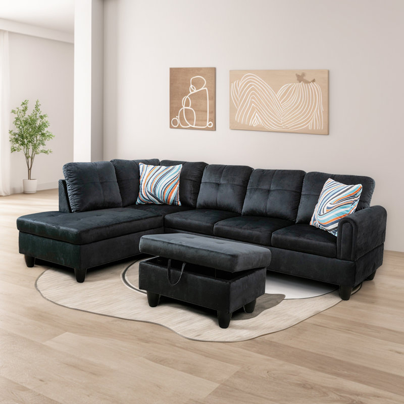 97'' Velvet Modular Settees, Black Velvet