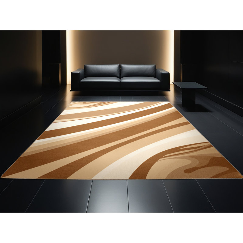 Machine Washable Kirkwood Smoothie Glass Modern Abstract Rug in Brown – Beige Binding, 7x9