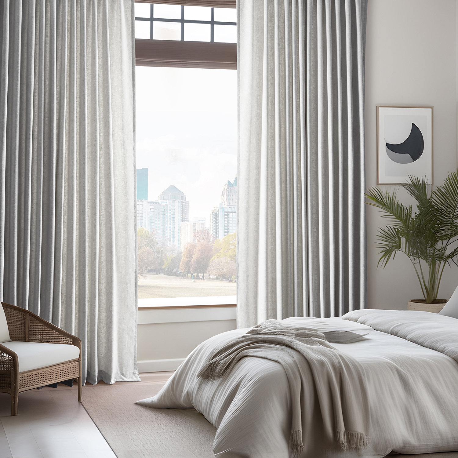 Farmbry Faux Linen Curtain Panel Set, Off White, 50" W x 84" L