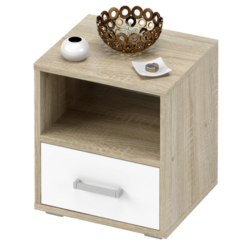 Soto 40cm W Manufactured Wood Bedside Table, Oak/White
